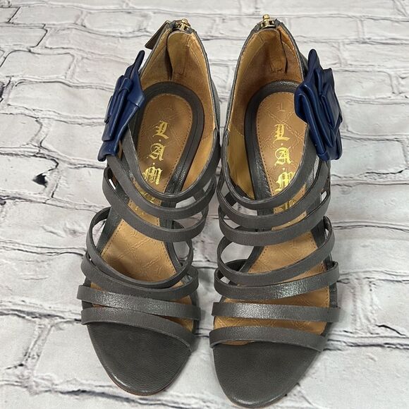 LAMB brand gray and navy leather heels - Picture 5 of 11